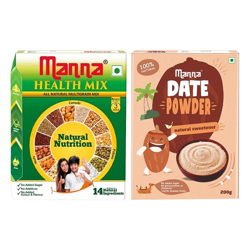 [BRSWGFDQBYGQA3L3] Manna Health Mix 500g and Manna Date Powder 200g Combo Pack. Zero Sugar Nutrition Drink & Natural Sweetner