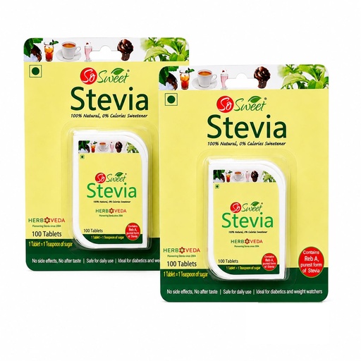 [BRSWGCQ3BNYRSD3K] So Sweet Stevia Tablets, 100 Sugar-Free Natural Zero-Calorie Sweetener, Pack of 2 (100 Tablets Each), Ideal for Diabetics, Keto Friendly, Convenient for Healthy Sweetening of Drinks