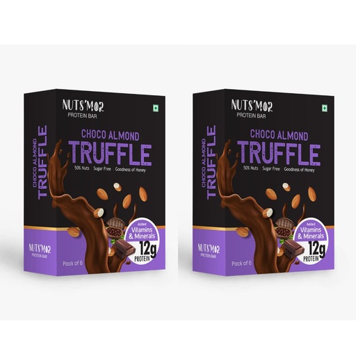 [BRSRMCD5C4FWE3QY] NUTS'MOR - Protein Daily Choco Almond Truffle12g Protein Bar (Pack of 12) Protein Blend, Vitamins, Fibres & Minerals, No Preservatives,100% Veg, Natural, No Added Sugar,-600g