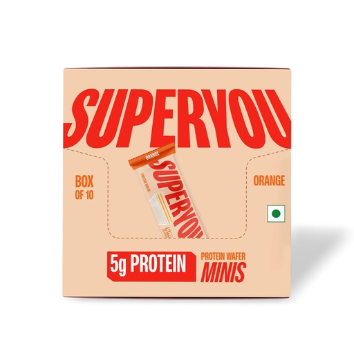 [BRSRYYABAUNQIYLO] Superyou Orange Mini Chocolate (Pack Of 10)|5g Protein in less than 100 calories | Made with Atta & Jowar No Added Sugar|Yeast Fermented Protein|Energy Bars|Crunchy Wafer Bar|100% Vegetarian|No Palm Oil| (10x20g) | 200g