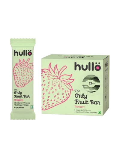 [BRSREGT3BN7R4FDA] Hullo The Only Fruit Bar - Strawberry (Pack of 12 x 30g) | Healthy Energy Snack Bar for Kids & Adults with No Added Sugar & No Preservatives | Made with Only Strawberry, Banana, Black Grapes & Date