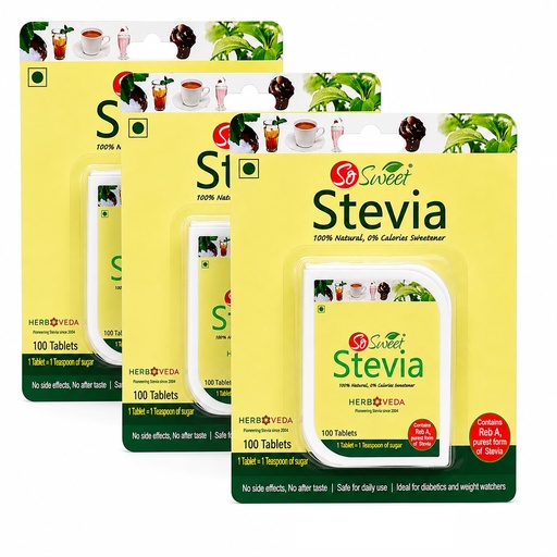 [BRSWKZYZCF4QGG3U] So Sweet Stevia 100% Natural Sugar free Sweetener for Diabetes - 300 Tablets -Pack of 3 (100 Each)