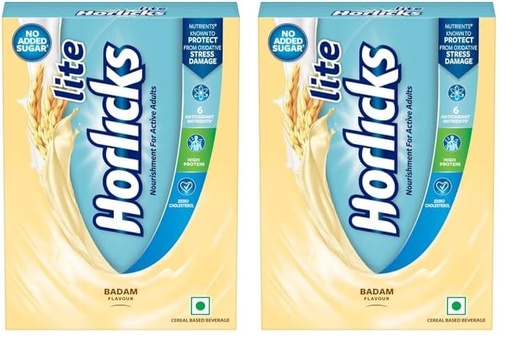 [BRSRAA35OAFGMGQ2] Horlicks Lite 400g, Scientifically designed for Adults |High Protein, Zero added sugar|Badam Flavour (Pack of 2)