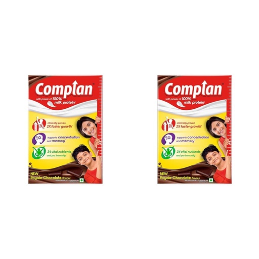 [BRSRAZAQAEIRYGTX] Complan Nutrition Drink Powder for Children, Royale Chocolate Flavour, 500 g Carton | Nutrition drink for kids with protein & 34 vital nutrients (Pack of 2)