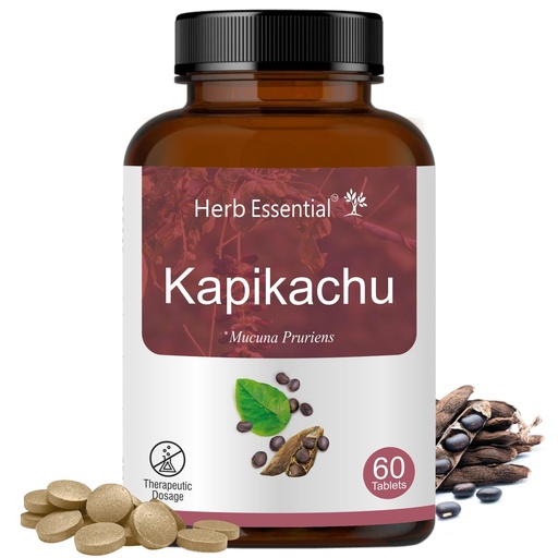 [BRSWY2YOCB6GM23F] Herb Essential Kapikachu Tablets 500mg, 60 Tablets | Mucuna Pruriens, Boosts Energy, Vitality & Mood | Natural, Vegan & Paraben-Free | Ayurvedic Supplement