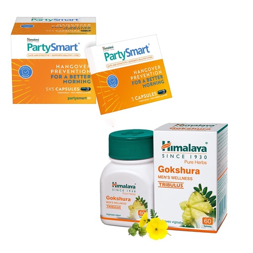 [BRSROAA7CB6ROFA3] Himalaya Partysmart, 25 Capsules |Prevents Hangover & Helps Support Liver. Herbal Solution, Safe, Effective & Clinically Proven & Gokshura Men's Wellness Tablets, 60 Tablets
