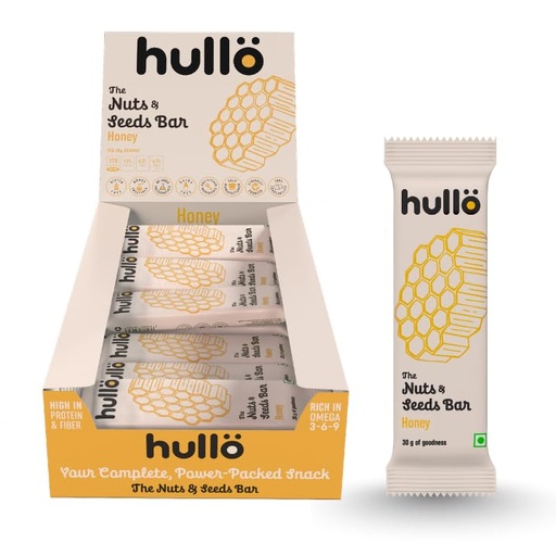 [BRSRGZA2BAGWE33L] Hullo Nuts & Seeds Bar - Honey (24 x 30g Pack) | Dairy Free, Nutrient Rich & Balanced Snack Bars for Kids & Adults | Nutrition Bars No Added Sugar & No Preservatives