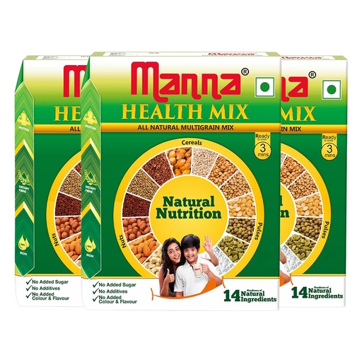 [BRSWGFDQCF7BYCDH] Manna Health Mix 3 Kg, All Natural Nutrition Drink, with 14 ingredients, Zero Sugar. Natural Nutrition. 1kg (Pack of 3)