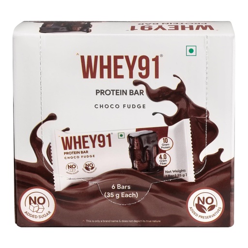 [BRSRGAYQAQDRA3I4] Whey91 Choco Fudge Protein Bar, 10g Protein & 4g Fiber in each, No Added Preservatives, No Artificial Flavours, 210g- (Pack of 6)