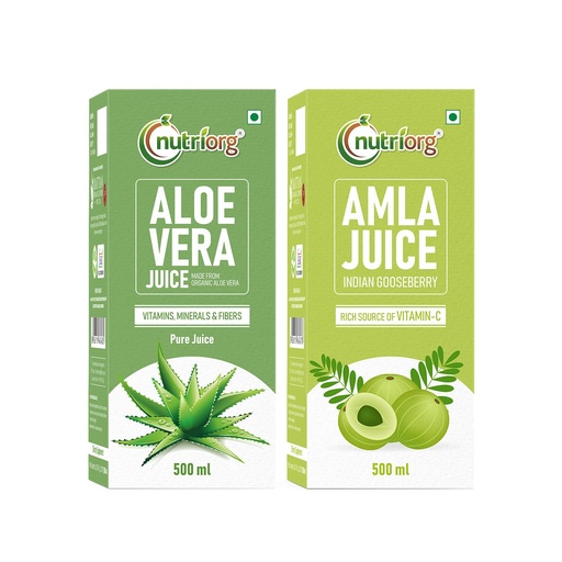 [BRSWKHQ6CIGA4DL4] Nutriorg Amla & Aloe Vera Juice - 1000 ml (Pack of 2-500 each) | Organically Grown| Immunity Booster | Detoxification