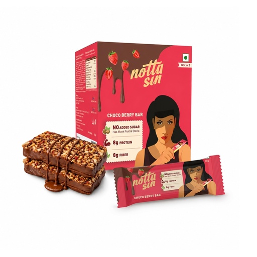 [BRSRYEAYCUFWKE3J] Notta Sin No Added Sugar Chocolate Protein Bar | Choco Berry 8g | Protein & 8g Fibre | Sweetened with Zero Calorie Natural Monk Fruit & Stevia | Made with Millets, Nuts & Seeds | Pack of 8 (40g Each)