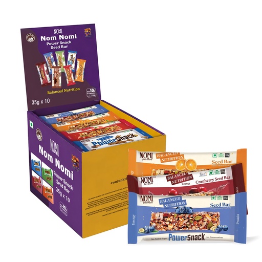 [BRSRGCYBCAPRQDLF] NOMI Assorted Protein Bar - Pack of 10 x 35g | Flavour Variety Pack: Classic, Chocolate, Strawberry, Orange, Cranberry, Blueberry & Makhana | Seed Bars| No Palm Oil | Naturally Sweetened
