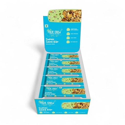 [BRSREAAEAEOQ2A34] TRUE CREW Super Seed Bar | High Protein & High Fibre Snack | Jaggery Sweetened | No Trans Fat, Artificial Sweeteners, Gluten or Soy | Natural Ingredients | 25g Each | Pack of 10