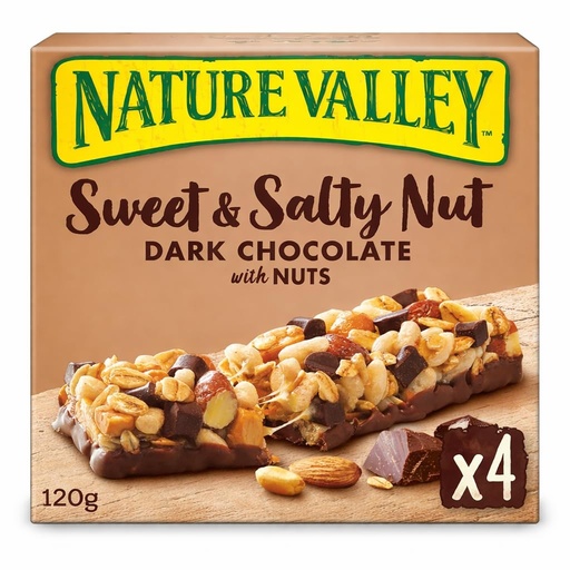 [BRSRGAA6CQCRSYD2] Nature Valleys Sweet & Salty Nut Dark Chocolate Granola Bars Crunchy Nut with Dark Chocolate and Roasted Nuts Energy Snack Pack 4 Bars 120g (Imported)
