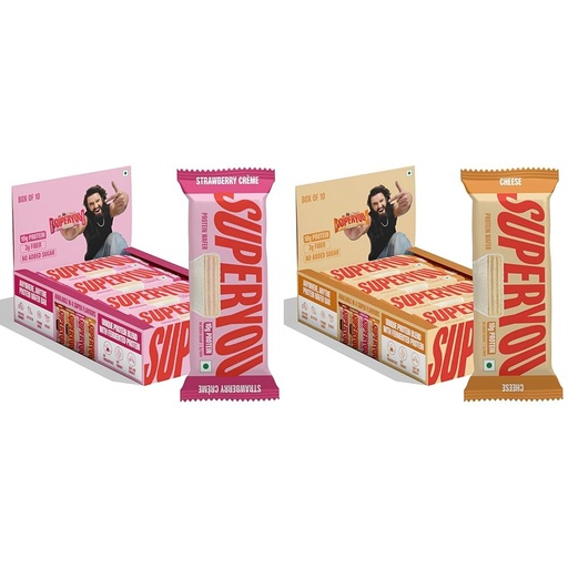 [BRSREAQNB4ARUCTV] Superyou Strawberry & Cheese Protein Wafer Bars Combo. 10g Protein, 3g Fiber, No Added Sugar, Vegetarian, No Palm Oil. 400g each.