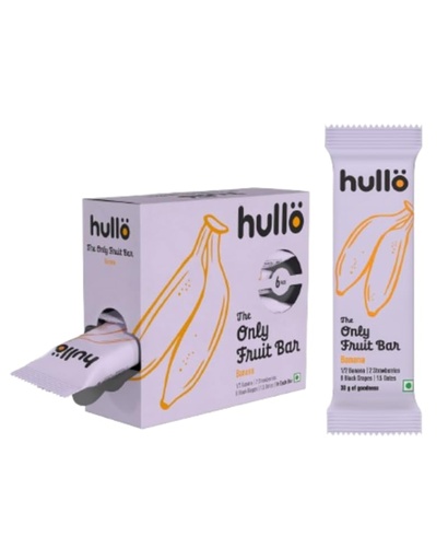 [BRSREFATOQHQYDLA] Hullo The Only Fruit Bar - Banana (Pack of 6 x 30g) | Healthy Snack Bar for Kids & Adults | Instant Energy Bar No Added Sugar & No Preservatives | Made with Banana, Strawberry, Black Grapes & Dates