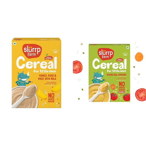 [BRSRYY3YO4PBGCLJ] SLURRP FARM No Added Sugar Instant Cereal | Ragi, Rice and Mango with Milk, 200 Grams + Slurrp Farm No Added Sugar Instant Moong Dal Khichdi for Little Ones | No Salt, No Milk | Healthy Ce