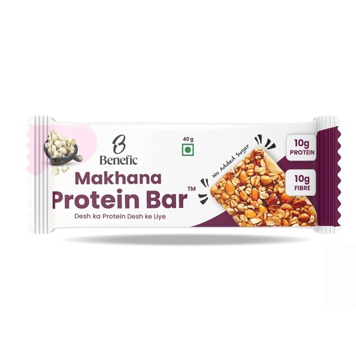 [BRSRYZA2BEFBACDH] Benefic Makhana Protein Bar 40g Each, Pack of 4, 160g | 10g Protein & 10g Fibre| Roasted Makhana Bar | No Refined Sugar, Gluten Free, Vegan | High Plant Protein Snack for Gym, Office & Travel