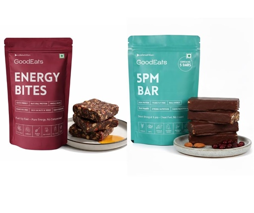 [BRSRGHYZBYBWMFLF] GOODEATS CRAVINGS-CONTROL COMBO: Energy Bites + 5PM Bars | Natural Protein, Dry Fruit & Nut Seed Snack Bars | Healthy Evening Energy Snack | No Artificial Preservatives | 40g x 6 & 50g x 5 Pack