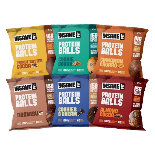 [BRSROA3YDICAIDYZ] Insane Fit - Protein Balls VARIETY PACK (6 x 60G) | 15G Daily Protein for Fitness, Gym, Workout, Travel, Office | Sugarfree, All Natural, Healthy Snack for Active Lifestyle