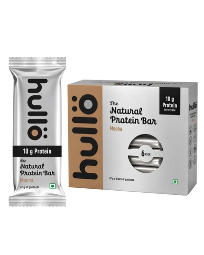[BRSRYFT6BYJQOHT5] Hullo The Natural Protein Bar Mocha - 10g Protein (6 X 47g) | High Fiber & Rich in Omega 3, 6, and 9 | Healthy Snack for Gym, Office & Travel | Dairy Free, Soy Free & Non Ultra Processed
