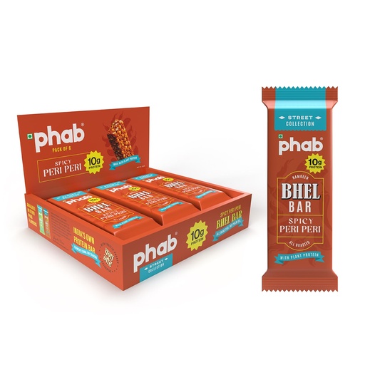 [BRSREH35PJ4A4FIZ] PHAB Protein Bhel Bar – Peri Peri Flavour | Spicy Roasted Snack with Chana Chor | 10g Protein, <150 Cal, Gluten-Free, No Palm Oil | (Pack of 6x35g)