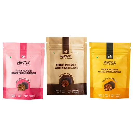 [BRSRAEAYPMMRSCT4] Eat Anytime Chocolate Protein Balls - Caramel, Strawberry & Coffee Flavour (21 balls, 3*70 g per pack) | 3g Protein per ball | No Added Sugar | Healthy Dessert | Low Calories & High Fibre| Healthy Chocolate 210g
