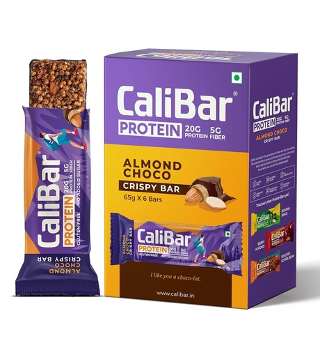 [BRSW2GIOBF6RYAI6] CaliBar 20g Protein Bar - Almond Choco Crispy Bar No added Sugar, Gluten-Free, 5g Fiber, No Preservatives, No Palm oil, Delicious Taste & 100% Veg Whey & Plant Based Protein (6 Bars)