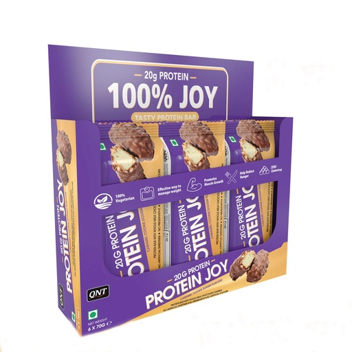 [BRSWYYYNDICQGFLU] QNT Protein Joy Protein Bar; Caramel Cookie Dough;20 g Protein; Rich in Fibre; 100% Vegetarian | 6 x 70g Bars (420g Pack)