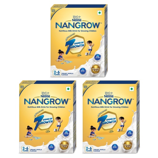 [BRSROCQZCECAIYDX] Nangrow Nutritious Milk Drink Powder For Growing Children Toddler Aged 2-6 Years | Contains DHA | Rich In Protein & Vital Nutrients | Creamy Vanilla Flavor, 400g, BIB Pack (Pack of 3)