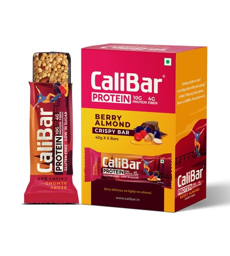 [BRSW2GIBAUOQMAY3] CaliBar 10g Protein Bar - Berry Almond Crispy Bar (Pack of 6) Real Bits of Cranberry & Blackcurrant, Low In Sugar, Sweetened With Honey, Gluten-Free, 4g Fiber, No Preservatives , No Palm oil (40g x 6 Bars)