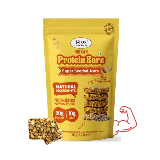 [BRSRAALRCUFBEGQU] NIHKAN Superseeds & Nuts Protein Mini Bars | Sugar-Free, Preservatives Free, Natural Ingredients Energy bar | Made with seeds, nuts & millets | Gluten free Super food crunchy chikki | 15 g x 7 bites