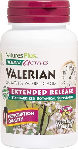 [BRSWI2YNOIDW2G3U] Natures Plus Activos Herbal Tablas de liberación ampliada Valerian - 600 mg, 30 Tablas Vegan - Vegetariano, Libre de gluten - 30 Servimientos