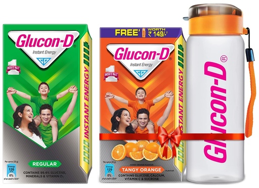 [BRSRM233AEIQYDI6] Glucon-D Instant Energy Health Drink Tangy Orange - 1kg Refill with free bottle & Instant Energy, Regular Pack - 1 kg