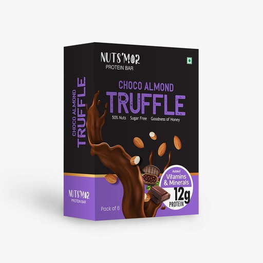[BRSRMYIDBMBR6E3P] NUTS'MOR - Protein Daily Choco Almond Truffle12 grams Protein Bar (Pack of 6) Protein Blend, Vitamins, Fibres & Minerals, No Preservatives,100% Veg, Natural, No Added Sugar,-300 grams