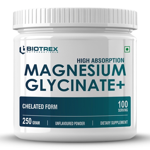 [BRSRGGAFDN7WGELU] Biotrex Nutraceuticals Magnesium Bisglycinate Powder | Sleep, Cramps, Nerve & Muscle Health | Mood Balance & Energy Production | High Absorption - 250Gram (100 Servings)