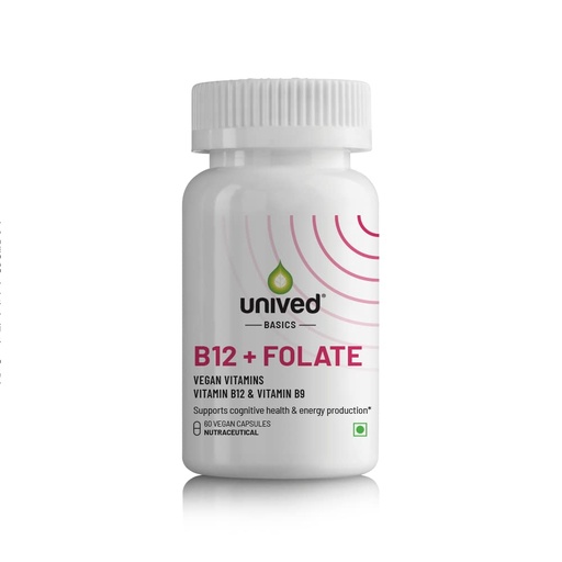 [BRSWYZY2CUFR4HLA] Unived Basics B12+Folate | Vitamin B12 (Methylcobalamin) with 5-MTHF BioAvailable Folate | Essential for Vegetarians | 60 Capsules
