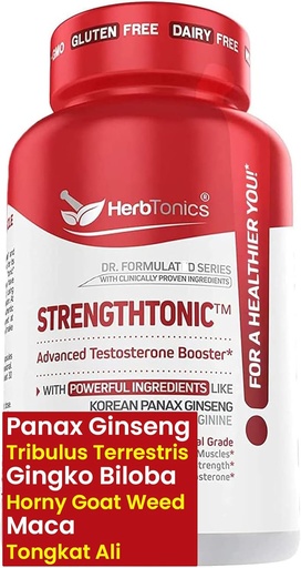 [BRSWGCTRDN4AMEYU] Herbtonics Testosterone Support Supplement for Men - Korean Panax Ginseng & Tribulus Terrestris - Supports Healthy Energy, Strength & Stamina - 60 Vegan Capsules