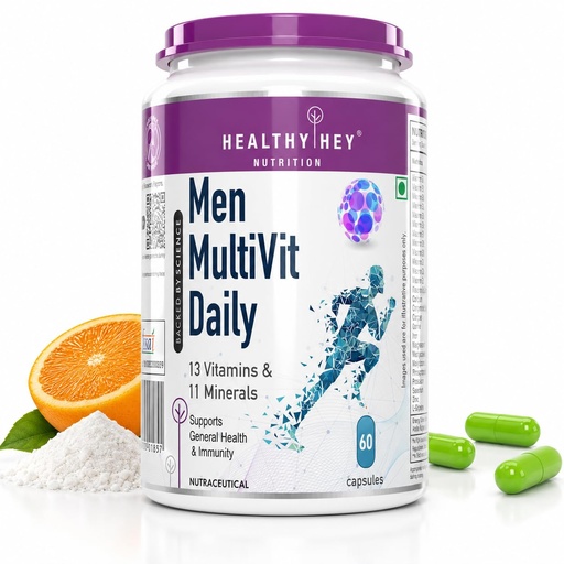 [BRSRMZ32B57BOALO] HealthyHey Nutrition Multivitamin For Men - Multi-Vit Daily - 13 Vitamins & 10 Minerals - 60 Vegetable Capsules,1 Count