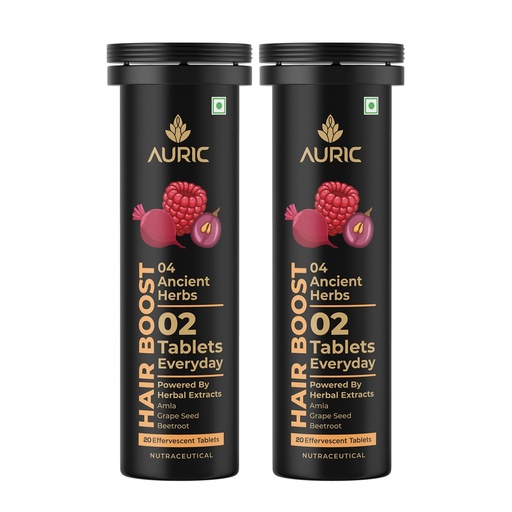 [BRSRGAI6O57QMCTU] Auric Hair Boost Effervescent Tablets 40 Count | Ayurvedic Formula for Hair Fall Control | Biotin, Zinc, Beetroot & Grapeseed Extracts & Herbal Extracts | Hair Growth & Strength Support