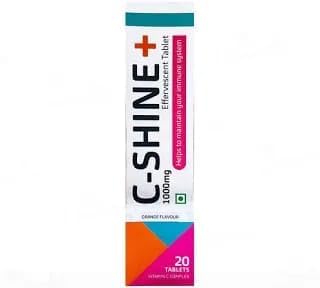 [BRSREHYHCMBQAEI2] C-Shine Plus Effervescent Tablets, Orange Flavour, 1000mg, 20 Tablets