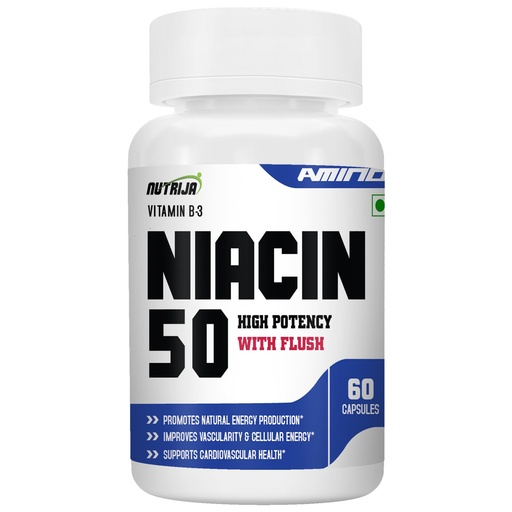 [BRSRAC34DF6QM3LX] NutriJa Niacin 50 Vitamin B-3 (Nicotinic Acid) | for Vascularity & Increase Cellular Energy- 60 Capsules