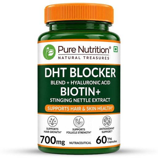 [BRSRYEA6BYIROYL7] Pure Nutrition DHT Blocker with Biotin Capsules for Hair growth | Biotin Supplement with Hyaluronic Acid | DHT Blocker Capsules Supports Hair Growth, Scalp & Skin Health for Men & Women - 60 Capsules