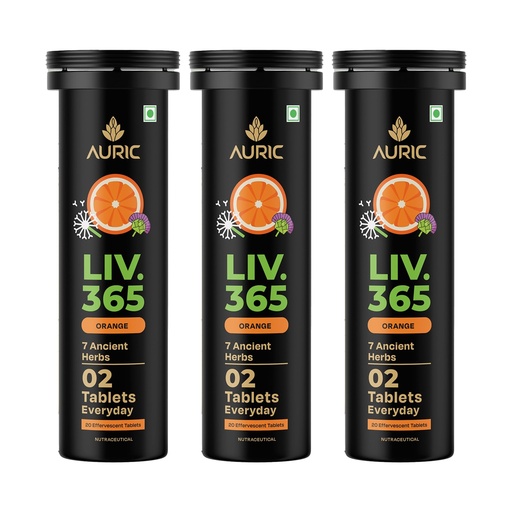 [BRSRYEI7CV7AE3TG] Auric Liv 365 Orange Effervescent Tablets | With Milk Thistle (Silymarin), Turmeric, Licorice, & Dandelion | Herbal Wellness Supplement | Plant-Based | 60 Tablets