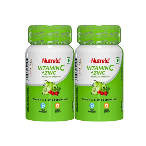 [BRSRAZY7AQNB4C3L] Nutrela Vitamin C and Zinc for Men & Women - 60 Capsules | Boost Immunity | Supports Energy | Antioxidant | Skin Care Supplement | Pack of 2