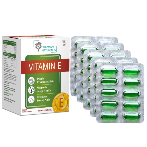 [BRSRA2T6BF7BY3TH] Hayman Natural's Vitamin E For Healthy Skin, Hair & Eyes, Antioxidant Support, Naturally Nourished Skin & Hair For Men & Women - (50 capsules)