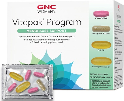 [BRSWYZITOAOWC3DU] GNC Kobieca menopauza Wsparcie Vitapak Program, Kompletne odżywianie 4 Produkty w 1, Hot Flash Wsparcie, Hormonal Balance, Black Cohosh, Wieczorne Primrose Oil, 30 Daily Packs