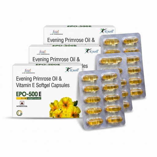 [BRSRGAYLCV7GOFDG] Knoll Healthcare EPO-500E Evening Primrose Oil 500 mg with Vitamin E Softgel Capsules | Supports Women’s Wellness, Skin Health & Antioxidant Support | Dietary Supplement (3x10 Capsules)