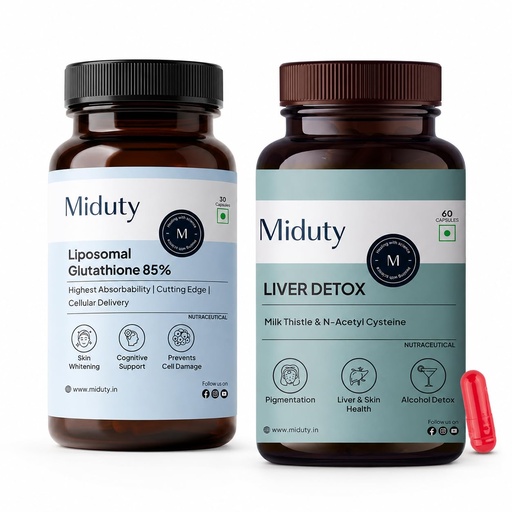[BRSRY2Y3BAOQA23O] Miduty Liver Detox & Liposomal Glutathione Combo | Milk Thistle with NAC 900mg + 85% Liposomal Glutathione 650mg | Liver Detox, Antioxidant, Skin Brightening & Cellular Wellness | 30 & 60 Capsules