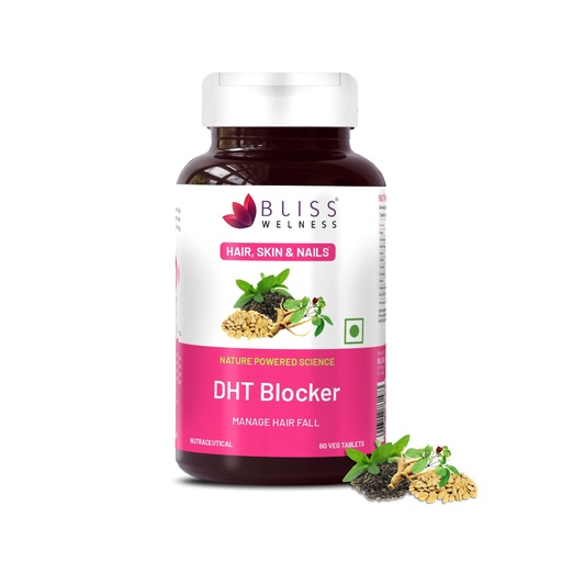 [BRSRMAL7CQIBAD3J] Bliss Welness DHT Blocker with Biotin, Pumpkin Seed, Green Tea, Omega-3, Vitamins C, E, B6, Zinc, Selenium & Beta-Sitosterol – Reduces Hair Fall, Stimulates Growth & Regrowth – 60 Veg Tablets.